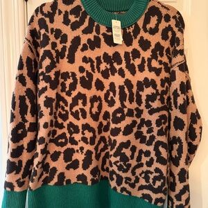 Aerie Animal Print Sweater with Green Accents